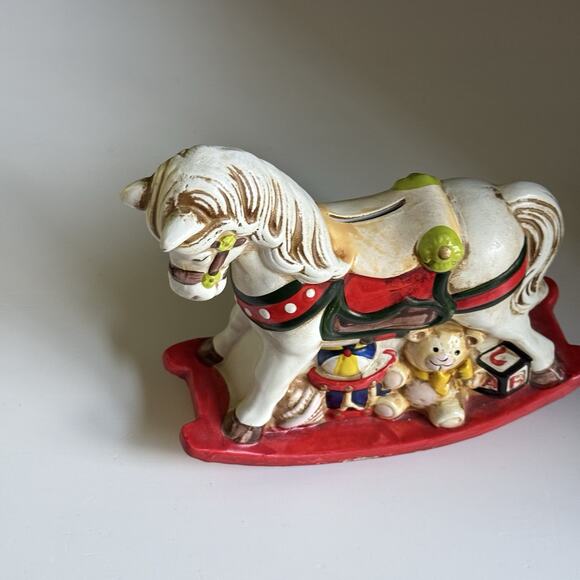 Vintage Rocking Horse Coin Piggy Bank  6.75" Enesco 1981 Hand Painted C1 - Picture 8 of 11